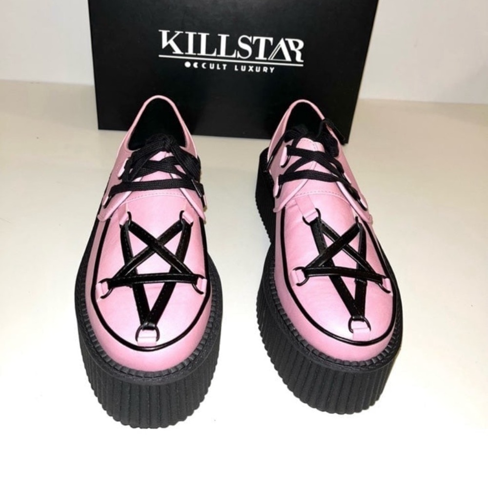 Killstar hexellent pastel pink pentagram creepers shoes